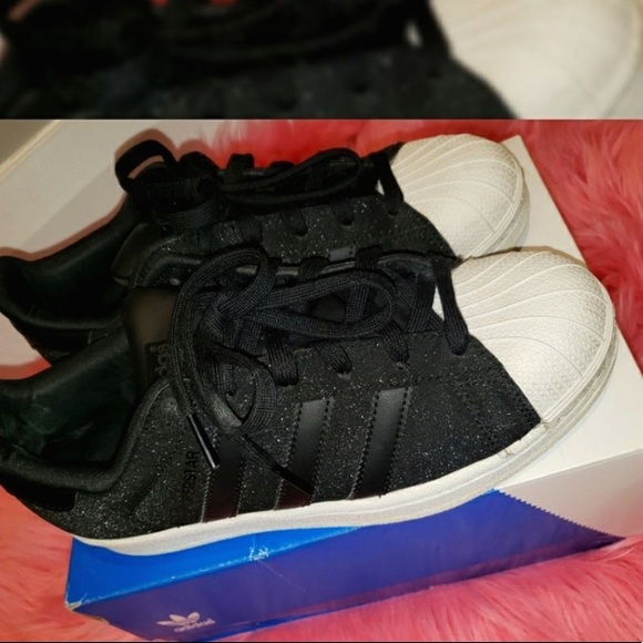 Adidas Superstars Black Glitter Size 7.5 - Picture 1 of 3